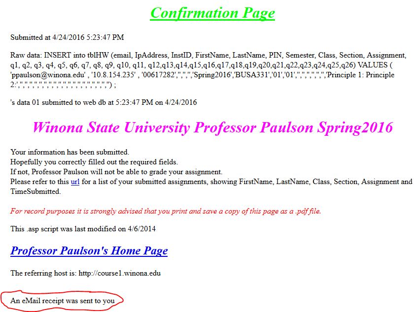 Confirmation Page