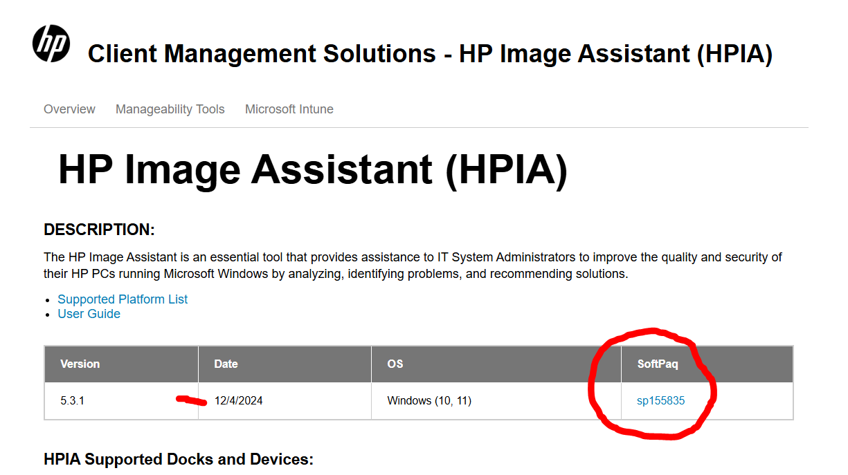 HPIA softpaq