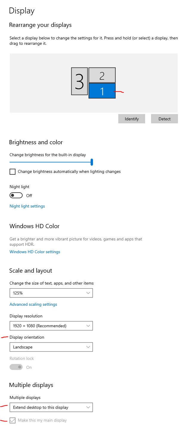 display setting controls