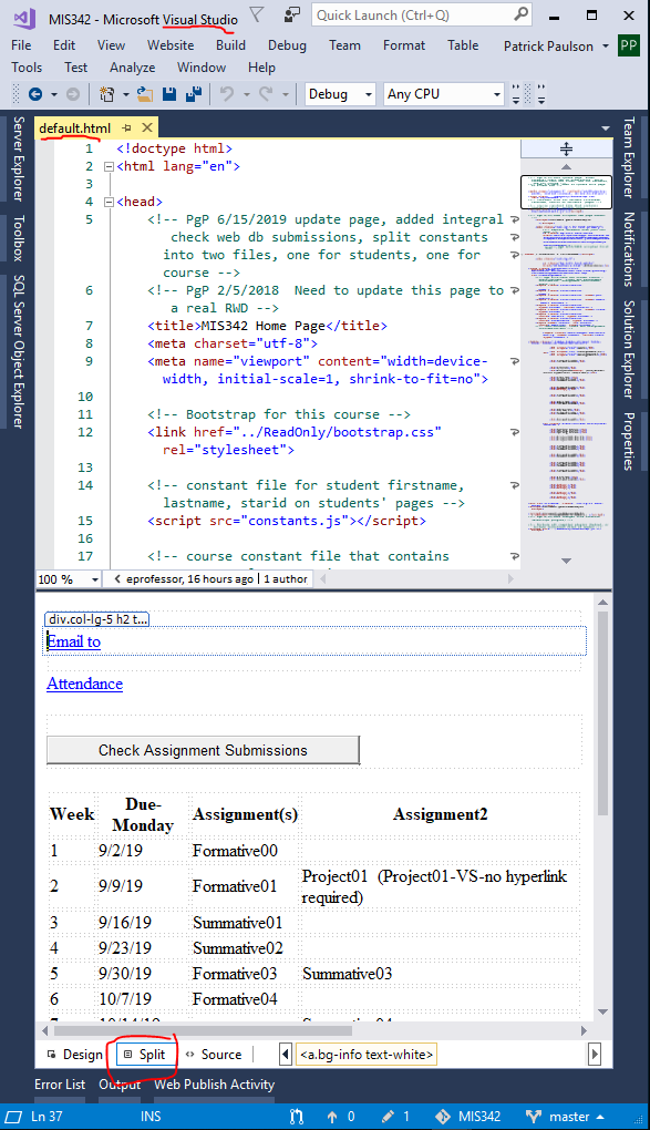 web page in Visual Studio