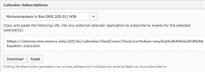 calendar feed url